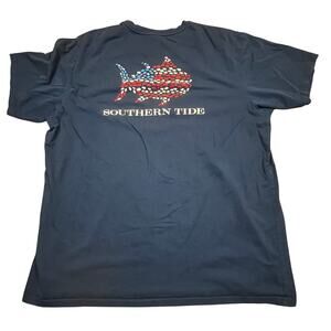 Southern Tide Fish America Flag Graphic Pocket T Shirt Blue Short Sleeve Men XXL